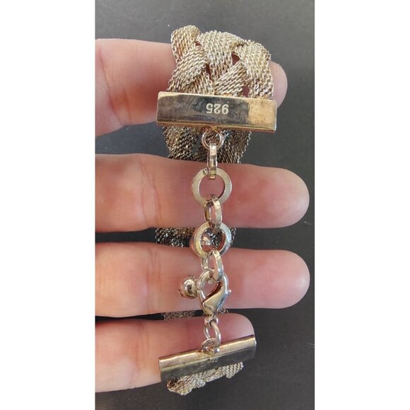 Thick Sterling Silver .925 Mesh Braided Bracelet, 8" Lobster Clasp, Adjustable - Picture 3 of 3